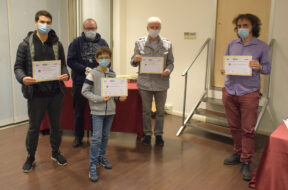 I campioni italiani di calcolo mentale 2020: da sx, Alberto Pola (Under 18), Cristiano D’Andrea (Under 14), Denis Turello (Senior) e Domenico Mancuso (Assoluto)